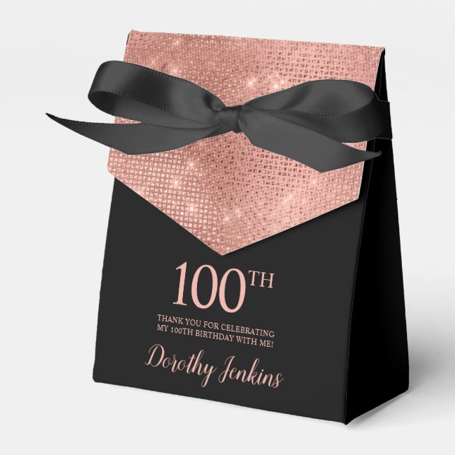 Caixinha De Lembrancinhas 100th Birthday Rose Gold Thank You Favor Box (Frente)