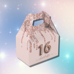 Caixinha De Lembrancinhas 16.º aniversário rosa rosa obrigado de ouro bril