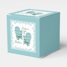Caixinha De Lembrancinhas 1st Christmas Mittens Green Bow Holiday Favor Box