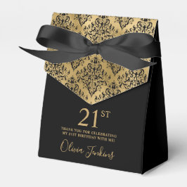 Caixinha De Lembrancinhas 21st Birthday Gold Damask Thank You