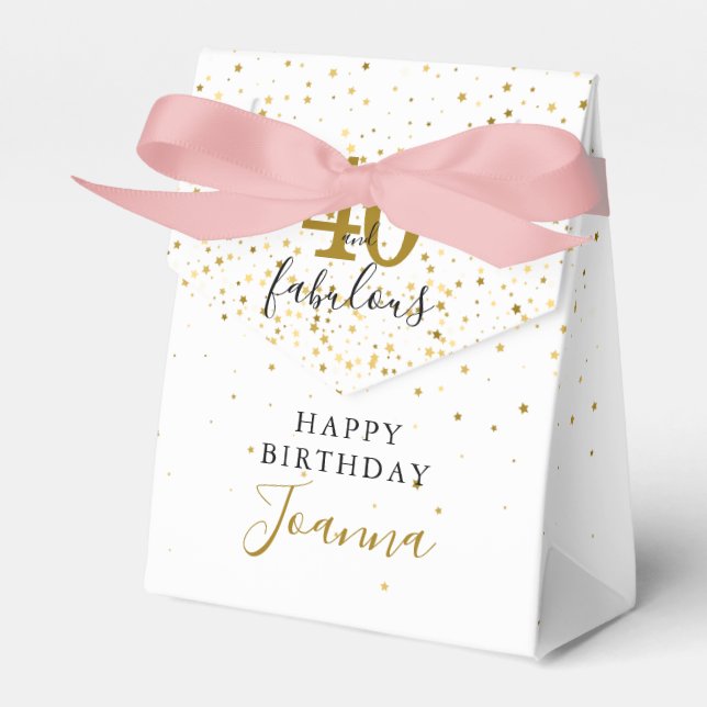 Caixinha De Lembrancinhas 40 e fabuloso aniversário Dourado e negro Elegante (Frente)