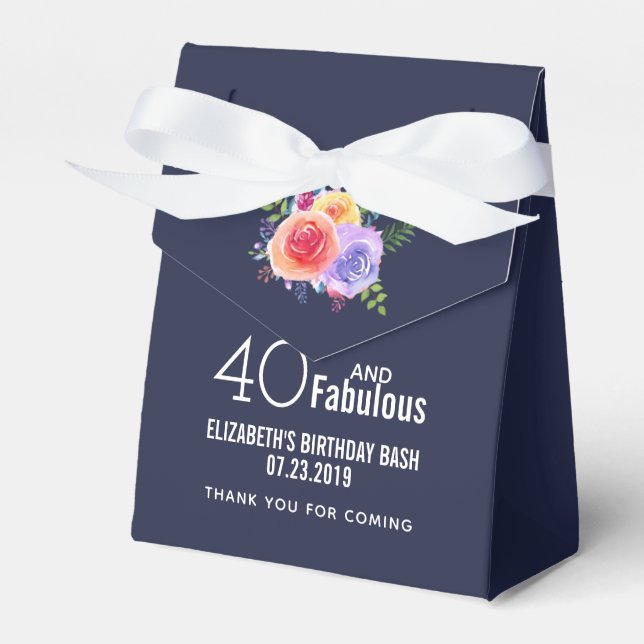 Caixinha De Lembrancinhas 40 e Texto fabuloso - Aniversário com Flor de Aqua (Frente)