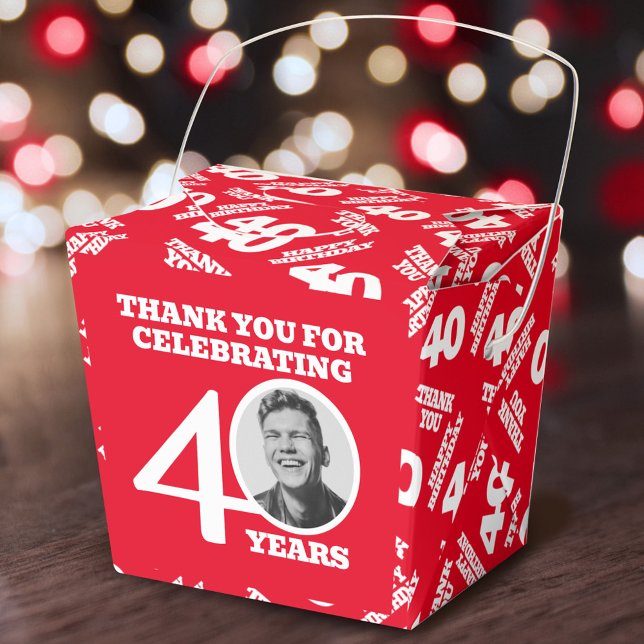 Caixinha De Lembrancinhas 40th birthday personalized photo white red (Criador carregado)