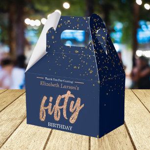 Caixinha De Lembrancinhas 50ª Festa de aniversário Moderna Dourada e Azul   
