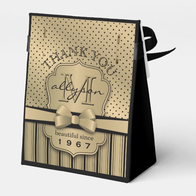 Caixinha De Lembrancinhas 50º Aniversário Champanhe Dourado Bolinhas Stripes (Verso)