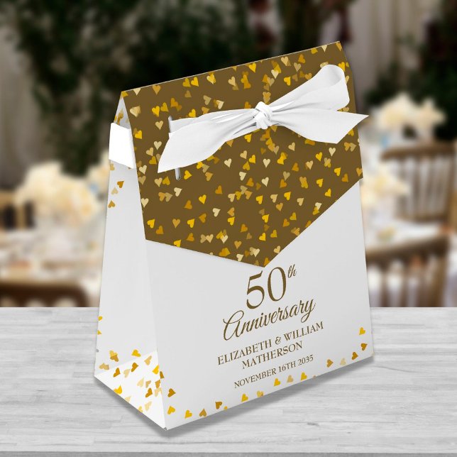 Caixinha De Lembrancinhas 50º Aniversário do Elegante Dourado Corações (Criador carregado)