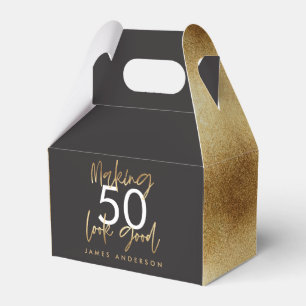 Caixinha De Lembrancinhas 50º aniversário preto e ouro simples e elegante