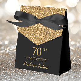Caixinha De Lembrancinhas 70 Birthday Black Dourado Glitter Obrigado