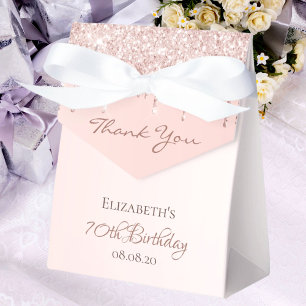 Caixinha De Lembrancinhas 70 Birthday rosa dourado glam obrigado