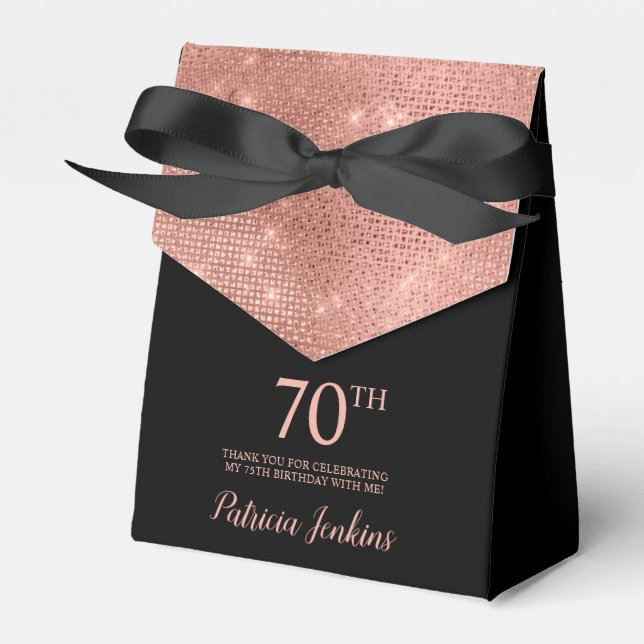 Caixinha De Lembrancinhas 70th Birthday Rose Gold Thank You Favor Box (Frente)
