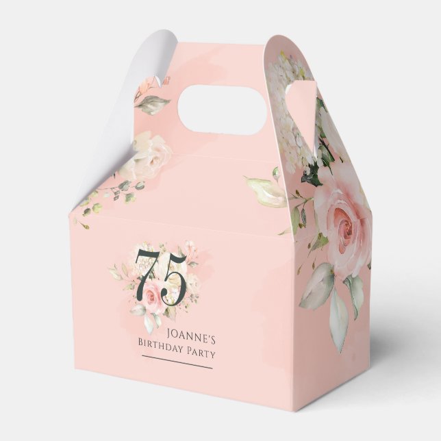 Caixinha De Lembrancinhas 75.º Aniversário de Qualquer Idade Verde Rosa Flor (Frente)