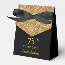 Caixinha De Lembrancinhas 75th Birthday Black Gold Glitter Thank You