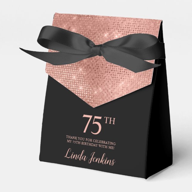 Caixinha De Lembrancinhas 75th Birthday Rose Gold Thank You Favor Box (Frente)