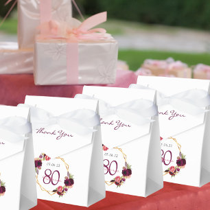 Caixinha De Lembrancinhas 80 Birthday burgundy gold geométrico floral branc