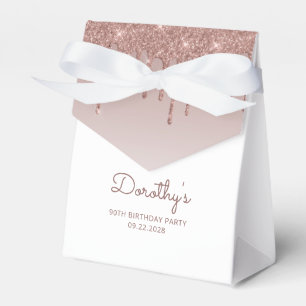 Caixinha De Lembrancinhas 90 Birthday Elegant Rosa-Glitter Dourado