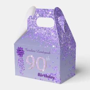 Caixinha De Lembrancinhas 90 de Aniversário da Glitter Roxo Escuro e da Fita