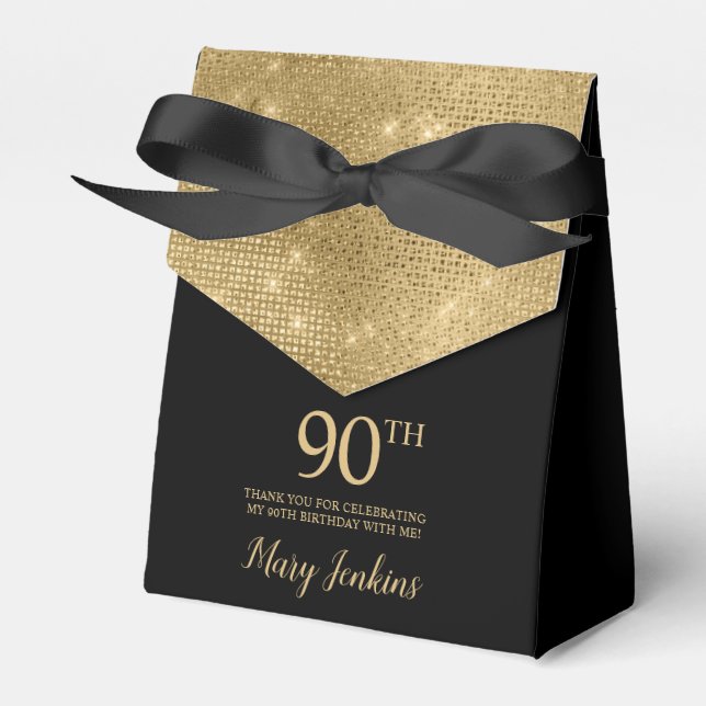 Caixinha De Lembrancinhas 90th Birthday Gold Thank You Favor Box (Frente)