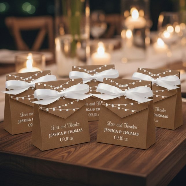 Caixinha De Lembrancinhas A Coleção de Casamentos Rustic Kraft String Lights (Criador carregado)
