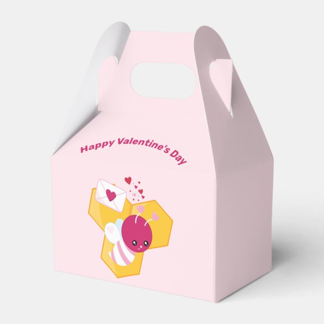 Caixinha De Lembrancinhas Abelhas bonitas com Namorados cor-de-rosa (Frente)