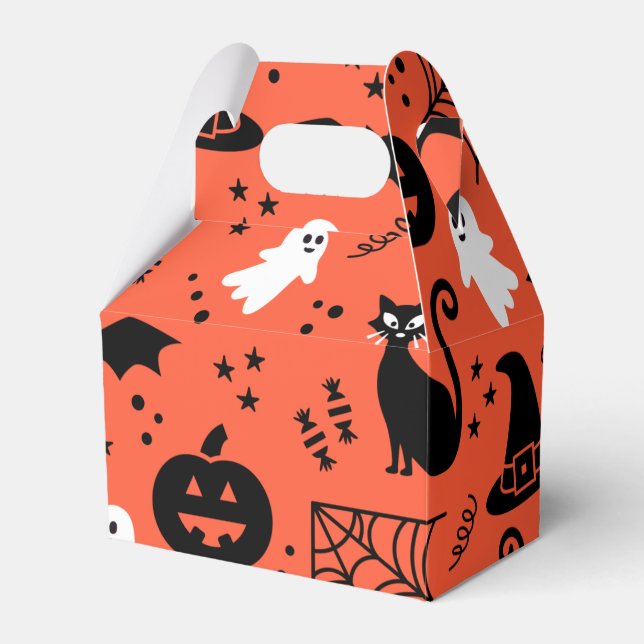Caixinha De Lembrancinhas Abóbora Laranja Fofa Fantasma Padrão Halloween (Frente)