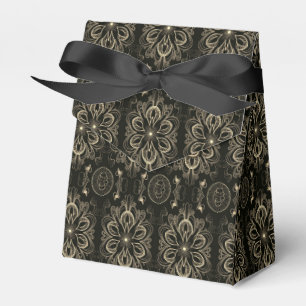 Caixinha De Lembrancinhas Abstrato Floral Preto E Dourado