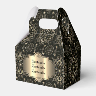 Caixinha De Lembrancinhas Abstrato Floral Preto E Dourado Gável