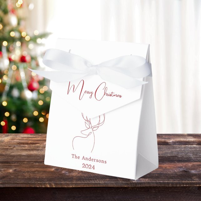 Caixinha De Lembrancinhas Abstrato-renas brancas vermelhas Natal moderno (Criador carregado)