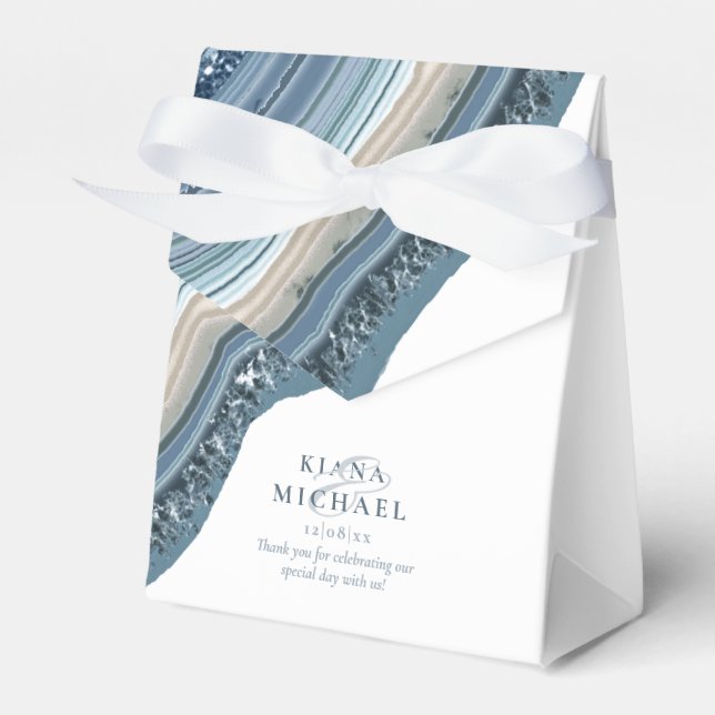 Caixinha De Lembrancinhas Agate Geode Glitter Wedding Dusty Blue ID647 (Frente)