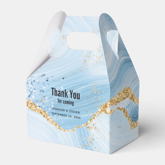 Caixinha De Lembrancinhas Agato Azul Legal Elegante com Faixa Brilhante Dour (Frente)