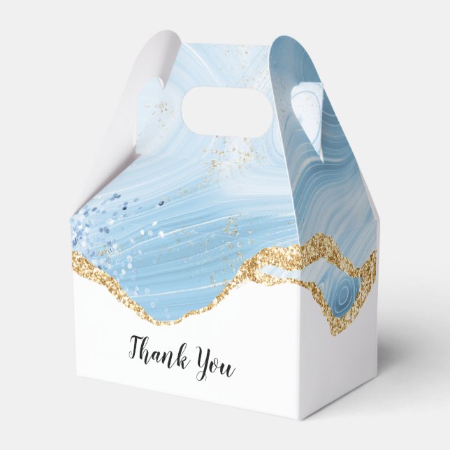 Caixinha De Lembrancinhas Agato Azul Legal Elegante com Faixa Brilhante Dour (Frente)