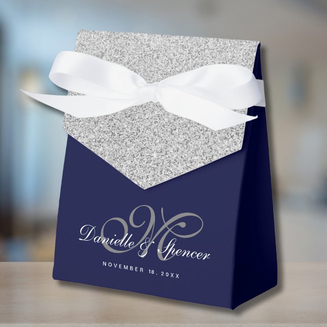 Caixinha De Lembrancinhas Agradecimento de Casamento Brilhante Azul Elegante (Blue and Silver Favor Box)