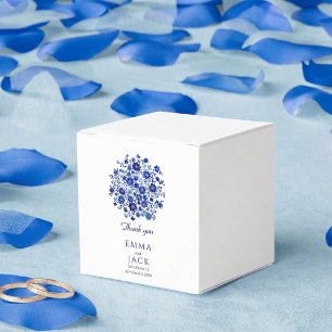 Caixinha De Lembrancinhas Agradecimento de casamento em azul empoeirado flor
