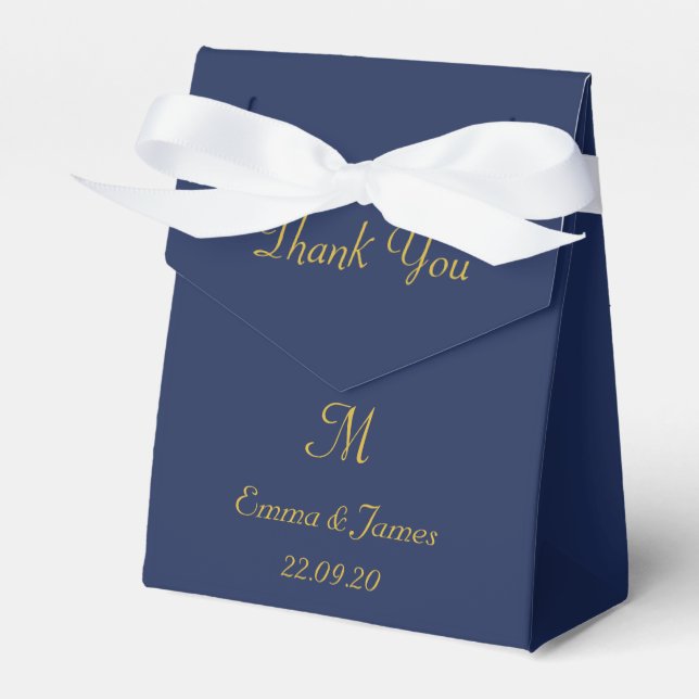 Caixinha De Lembrancinhas Agradecimento de Casamento Moderno Navy & Monogram (Frente)