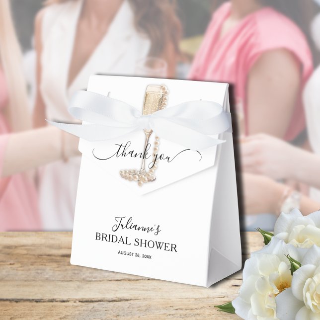 Caixinha De Lembrancinhas Agradecimento de Chá de Noiva Pérolas & Prosecco (Pearls & Prosecco bridal shower Thank You tent-style favor boxes 3" x 1.5" x 3.25" or 4" x 2" x 5")