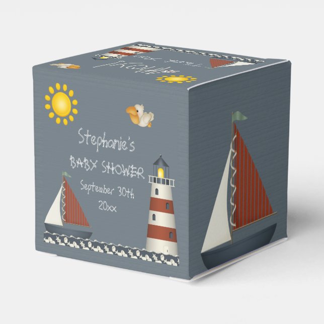 Caixinha De Lembrancinhas Ahoy Sail Boat & Lighthouse Obrigado (Verso)