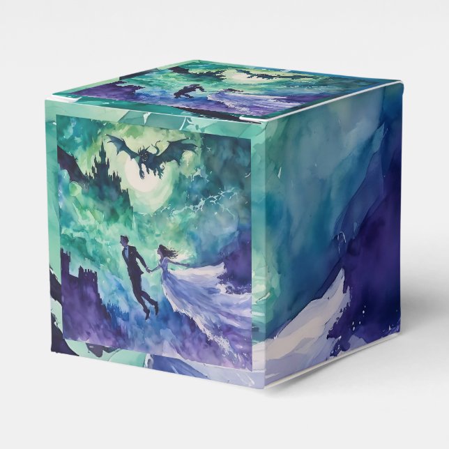 Caixinha De Lembrancinhas Amantes Voantes - Pintura Por Aquarela (Frente)