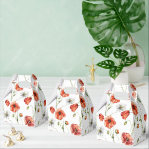 Caixinha De Lembrancinhas Amapolas e Flores Silvestres Brancas em Aquarela n