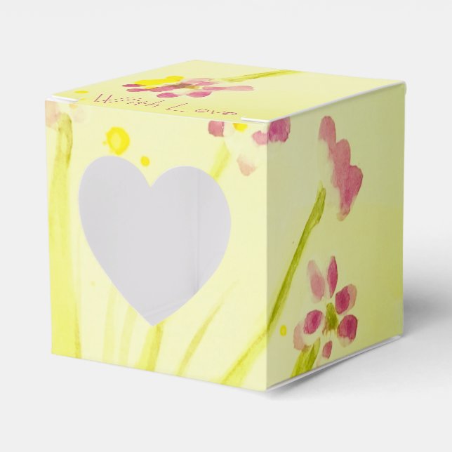 Caixinha De Lembrancinhas Amarelo-creme-limão com cor-de-rosa (Frente)