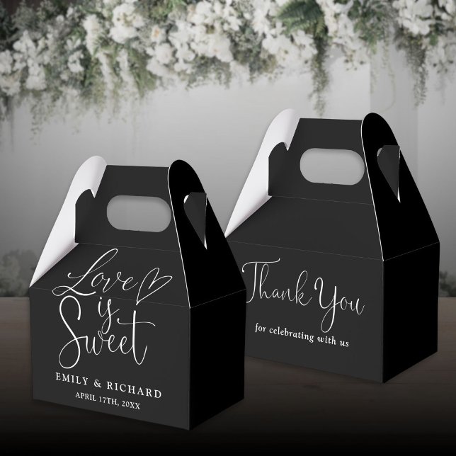 Caixinha De Lembrancinhas Amor é Doce Elegante Casamento Preto e Branco (Love Is Sweet Elegant Black And White Wedding Favor Boxes)
