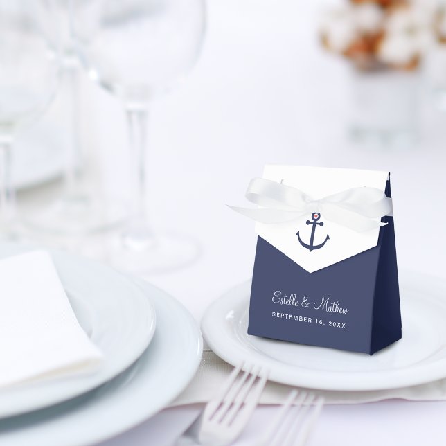 Caixinha De Lembrancinhas Âncora Azul Marinho Casamento Náutico (Anchor Navy Blue Nautical Wedding Favor Boxes)