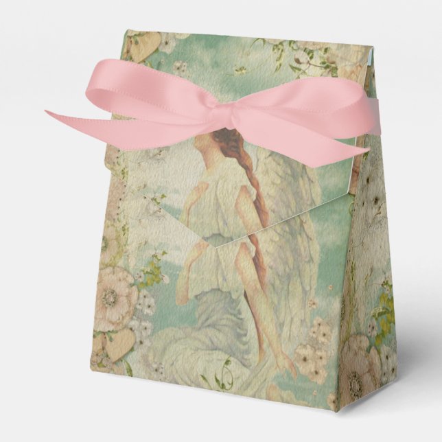 Caixinha De Lembrancinhas Angel White Flowers Blue Sky (Frente)