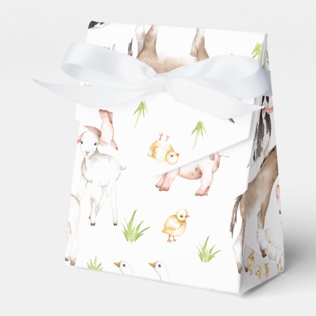 Caixinha De Lembrancinhas Animais aquosos desenhados à mão na fazenda (Frente)