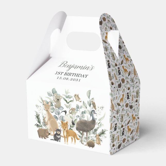 Caixinha De Lembrancinhas Animais Australianos Geram Eucalyptus Aniversário (Frente)