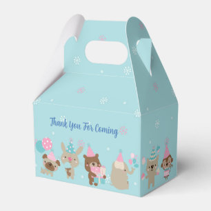 Caixinha De Lembrancinhas Animais Fofos Aquarela Azul Aniversário de 1 Ano F