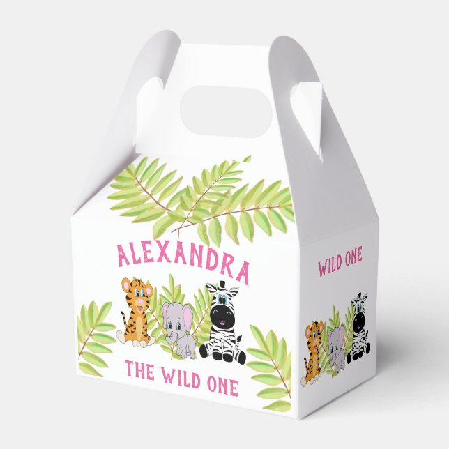Caixinha De Lembrancinhas Animais Selvagens De primeiro aniversario De Uma R (Frente)