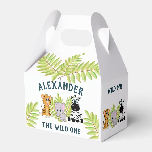 Caixinha De Lembrancinhas Animais Selvagens De Um primeiro aniversario Obrig (Frente)