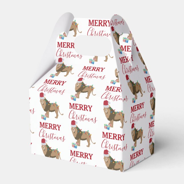 Caixinha De Lembrancinhas Animal engraçado do Leão de Natal com Papai Noel (Frente)