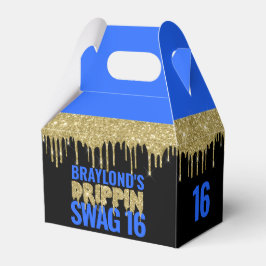 Caixinha De Lembrancinhas Aniversário 16 Gold and Blue Drippin Swag