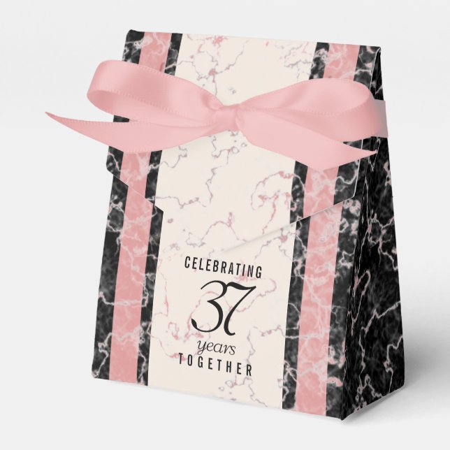 Caixinha De Lembrancinhas Aniversário Casado Elegante 37.º Alabastro (Frente)