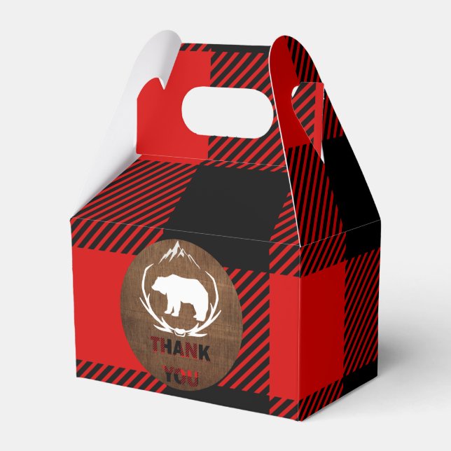 Caixinha De Lembrancinhas Aniversário da Xadrez Lumberjack Obrigado (Frente)